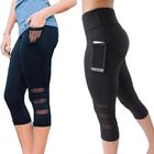Spodnie do jogi o długości do łydek Sportowe spodnie Capri / siłownia Legginsy z czarnej siatki z wysokim stanem dostawca